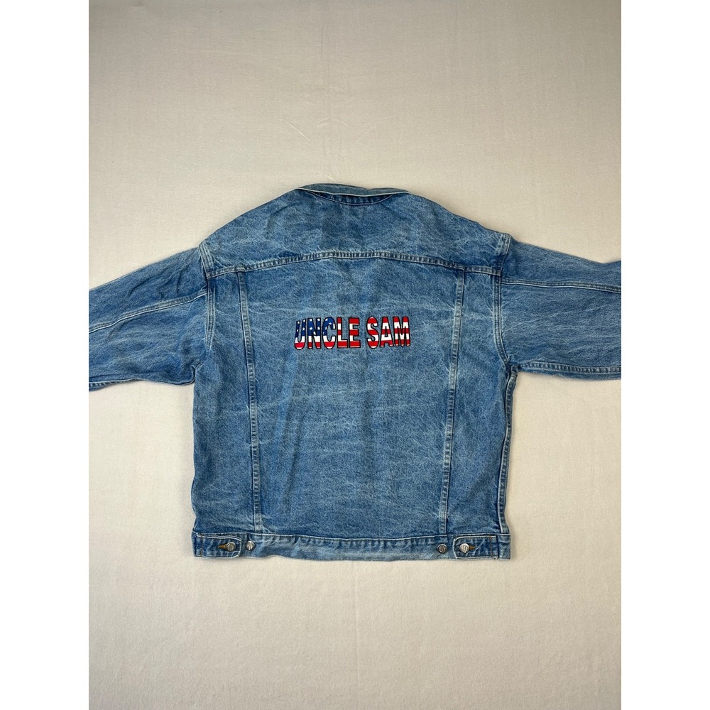 Vintage Uncle Sam Denim Jacket Mens L Blue Silver Button 90s Relaxed Biker Fit